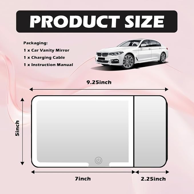 2026 New Car Vanity Mirror with Lights,3X Magnifying Car Visor Mirror with 3-Color Dimmable Lights & Smart Touch Control,Rechargeable Cars Makeup Mirrors for Cars/SUVs/Trucks