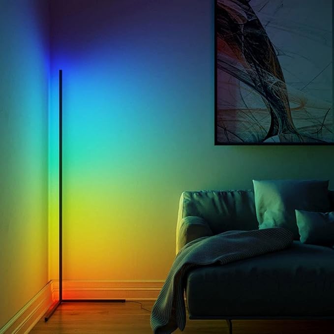 HomeLava RGB Corner Floor Lamp LED Nordic 55 inches Room Lamp LED Dimmable Remote Control Colour Changing Bedside Table Standing Lamp,Modern Minimalist Atmosphere Night Light [Black]