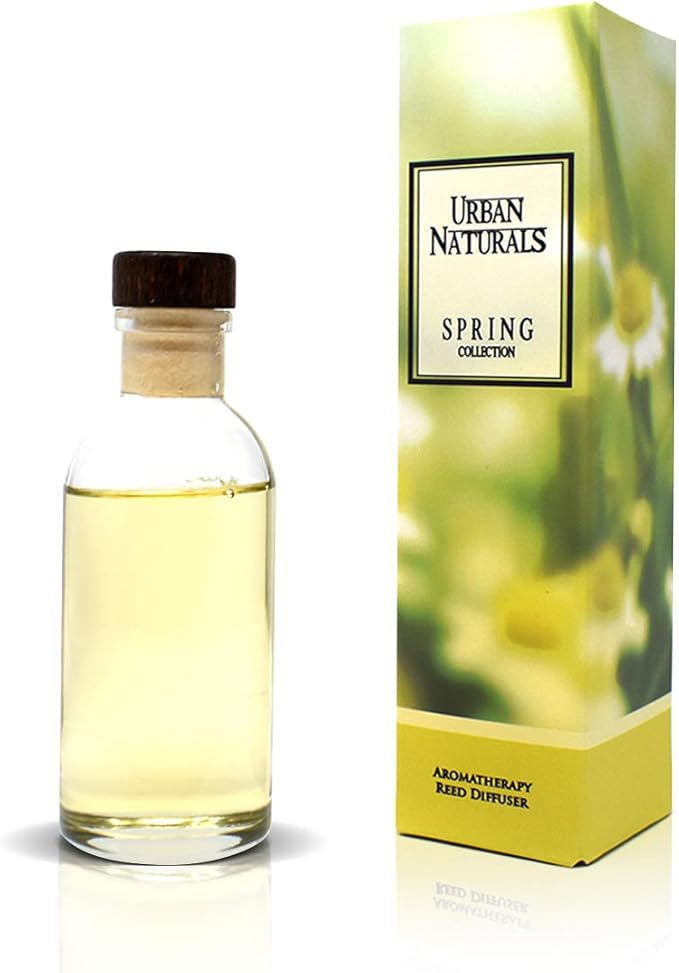 Urban Naturals Spring Clean Reed Diffuser Oil Set | Fresh, Crisp Fragrance of Lemon, Leafy Greens & Lavender | Essential Oil Room Scent Infuser with Reed Sticks | Made in the USA