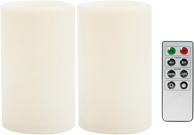 CANDLE CHOICE Outdoor Battery Operated Flameless Candles with Remote Timer Waterproof Flickering Plastic Electric LED Pillar Lights for Lantern Patio Garden Wedding Party Decorations D3”xH5” 2 PCS