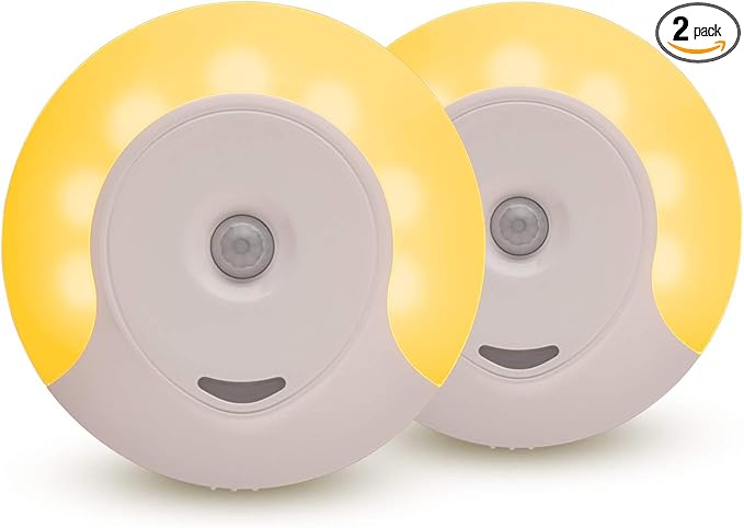 emagine A Sleep Aid Amber LED Motion Sensor Night Light Plug in for Bedroom with Dusk to Dawn Motion Activated Auto Sensor, Promotes Melatonin Production and Healthy Sleep, ON-Off-Auto Toggle, 2-Pack