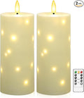 10" x 4" Large Outdoor Waterproof Flickering Flameless Candles with Timer,2Pcs Battery Operated LED Pillar Candles with Embedded Star String for Outdoor Lanterns,Porch,Patio Decor(Ivory)