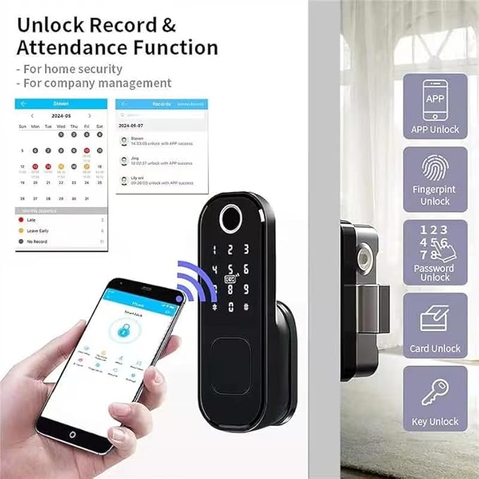 Smart Fingerprint Door Lock, IPX5 Weatherproof, Keyless Entry, TT Lock App Control