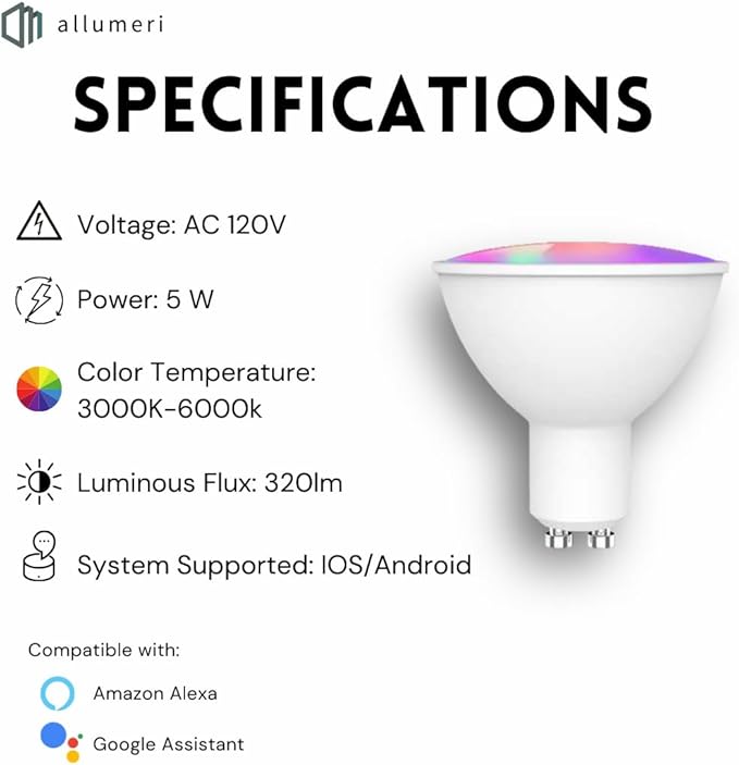 MR16 Smart LED Light Bulb, 50 Watt Equivalent, Energy Efficient 5W, GU10 Base, Dimmable, Color-Changing LED with App & Voice Control (3)