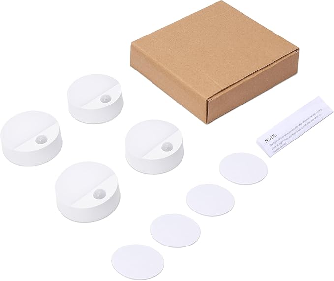 AMIR Upgraded Mini Motion Sensor Light Battery-Powered, Cordless Stick-on LED Night Light, Wall Light, Closet Lights, Safe Lights for Stairs, Hallway, Bathroom, Kitchen, Cabinet (Pack of 4 - White)
