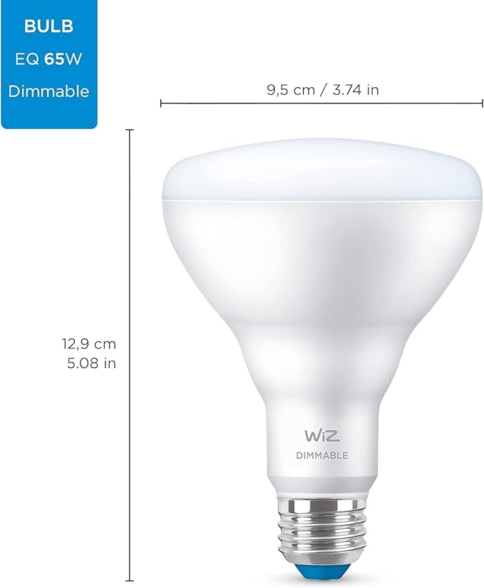 WiZ Connected 65W Eq.(7.2W) BR30 Daylight (5000K) LED Smart Bulb - Pack of 2-650 Lumen- E26 - Indoor - Connects to Your Existing Wi-Fi - Control with Voice or App - Activate with Motion