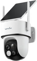 wansview Solar Camera Outdoor Wireless-2K 360°PTZ Cameras for Home Security with Dual Lens, Solar Panel/Battery Powered, PIR Detection, Color Night Vision, 2.4Ghz Wi-Fi Only, Works with Alexa, B7 1P W