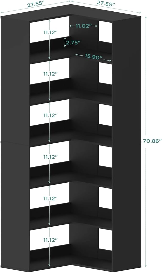 Anystyle 71 Inch Large Corner Shoe Rack for 40+ Pairs, 6-Tier L-Shaped Shoe Storage Cabinet Organizer, Freestanding Wooden Shoe Shelf for Closet, Entryway, Hallway, Black