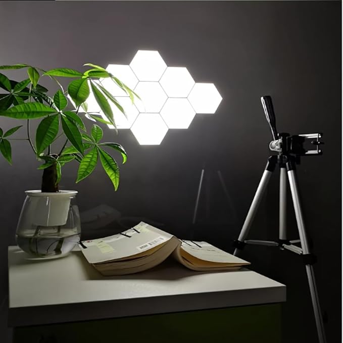 Hexagon Lights, Minimalist White Touch Night Light, Center Touch-Sensitive Wall Panels, Hex Light with USB-Power for Autism, Game Room Decor, Party (6)