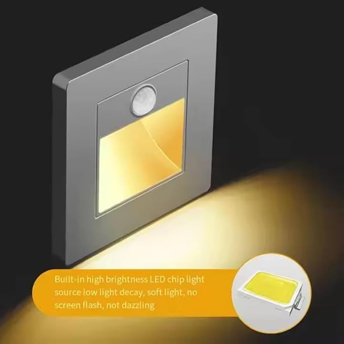 2 Pack LED Motion Sensor Night Light Infrared Human Body Induction Lamp, Recessed Stair Lights Indoor, Night for Hallway, Stairway, Bathroom, Bedroom, Kitchen