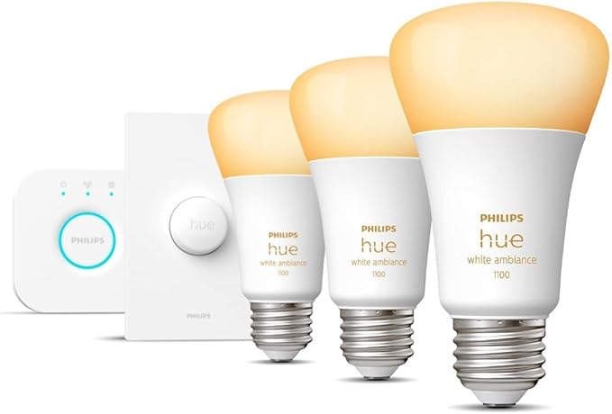 Philips Hue White Ambiance Base Lumen (60W) Smart Button Starter Kit, 16 Millions Colors, Works with Amazon Alexa, Google Assistant, Apple HomeKit 60 Watt (Old Version)