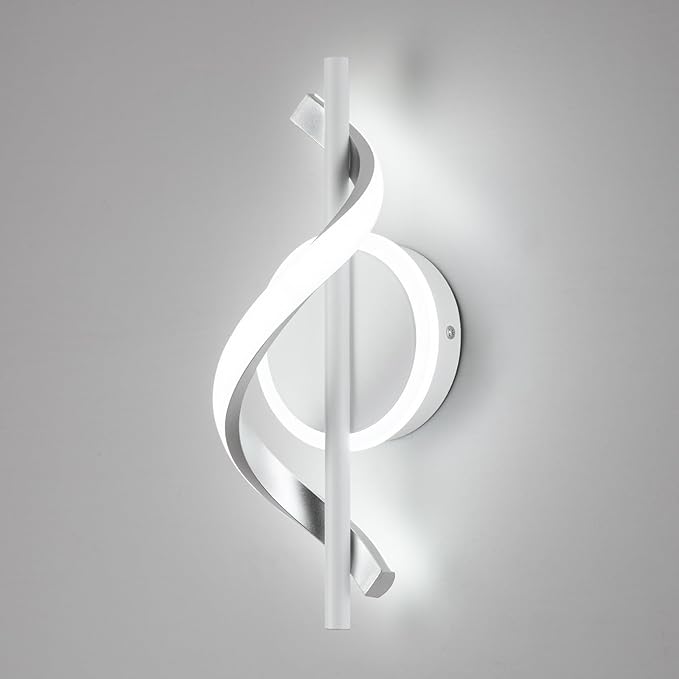 LED Wall Sconces Indoor, 12W LED Wall Lights, Modern Spiral Wall Lamp, 6000K Cold White Wall Mount Light Fixture for Stairs Living Room Bedroom Aisle Hallway (Cool White, White)