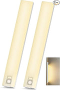 10inch Under Cabinet Lighting, 68 LED Rechargeable Motion Sensor Light Indoor, 6 Levels Dimmable Magnetic Closet Lights, Wireless Under Counter Lights for Kitchen, Stairs, Bedroom, 2-Pack Warm Light