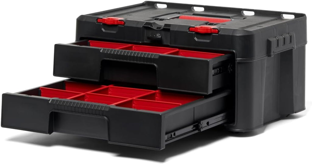 Stack N’ Roll 4-Piece Rolling Tool Storage System – Includes Large Rolling Tool Box, 2-Drawer Tool Box & 2 Tray Organizers | Modular Stackable Tool Storage with Wheels for Garage & Workshop