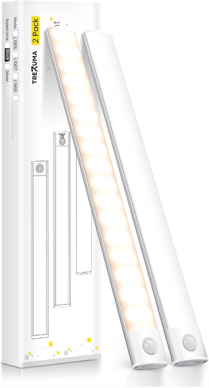 16 Inch Under Cabinet Lighting, 2 Pack 80 LED Motion Sensor Lights, 160LM USB-C Rechargeable, 2200mAh Battery, 10–100% Dimmable, 3 Color Modes, Stick-On Magnetic LED Closet Lights for Kitchen