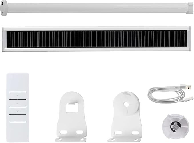 Solar Powered Roller Shade Motor with Remote, Type-C Rechargeable 2800mAh Battery for 1.5” Tube (38mm), Wireless Electric Blind Drive Retrofit Kit, Quiet (1.5N.m Torque 32rpm/min)
