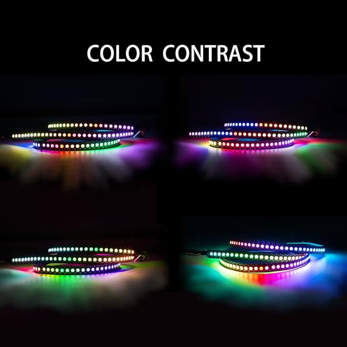 WS2812B RGB LED Strip, Individually Addressable LED Strip, Chasing Effects Dream Color 5050SMD 3.2FT 144 LED Pixel Strip Rope Light DC 5V (Black PCB 3.2FT 144Pixels/m IP30)
