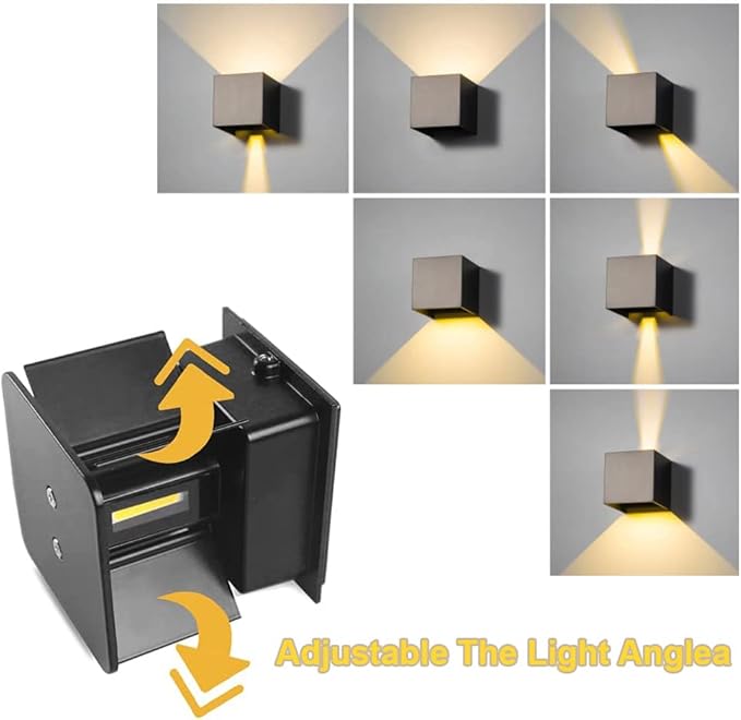 12W LED Wall Sconces Lights Modern Black LED Wall Lamp Set of 2,Up and Down Square 3000K Warm White Wall Lighting Fixtures for Indoor/Outdoor,Living Room,Bedroom,Hallway 3.94in*(2 Pack)