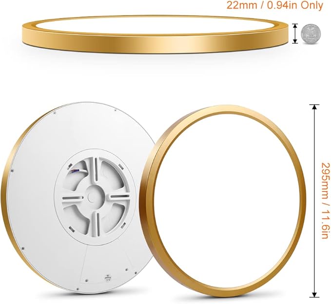 12 Inch Gold LED Ceiling Light Flush Mount, 5000K Daylight White Flat LED Ceiling Light, 24W 3200LM, Round Flat Gold Light Fixture for Bedroom, Kitchen, Hallway (2 Pack)