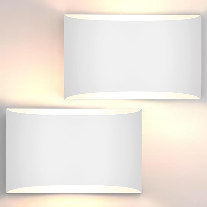 FOLKSMATE Modern LED Wall Sconces Set of 2, 3000K Warm White Up and Down Mount Light, White Large Interior Wall Lights Hardwired Lamp for Indoor Living Room Bedroom Hallway Basement Stairway