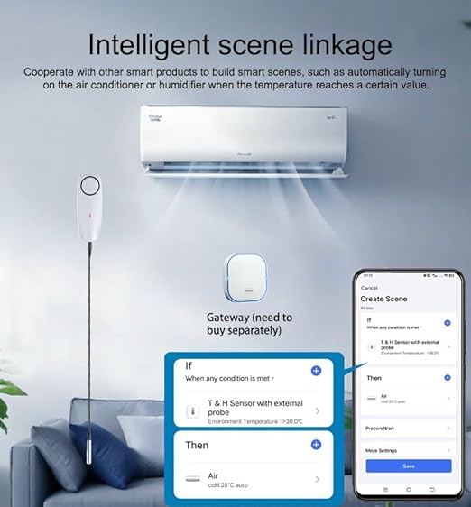 PHOVOLT Zigbee Refrigerator Thermometer:App Notification, Data Record Export, Fridge Thermometer with Probe for Refrigerator, Freezer, Hot Tub.Hub Required