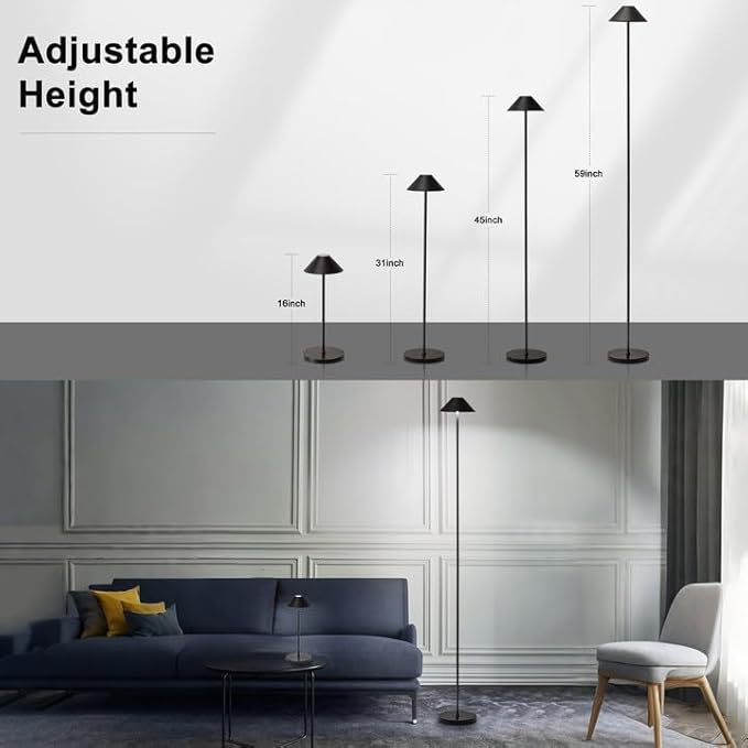 Rechargeable Floor Lamp for Indoor/Outdoor, Cordless Tall Standing Lamp with 3 Color Temps & Dimmable, IP43 Waterproof, Adjustable Height 16-59 Inch,LED Floor Lamp for Living Room, Patio(2 Pack)