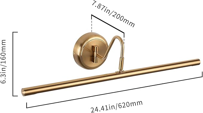 JOOSENLUX Picture Lights 24.4'' Inch Brass for Painting Display Wall Mount Brief Metal Artwork LED Wall Sconces Lamps14W(70W Eqv.),Warm White 3000K,Hardwire Swing Arm