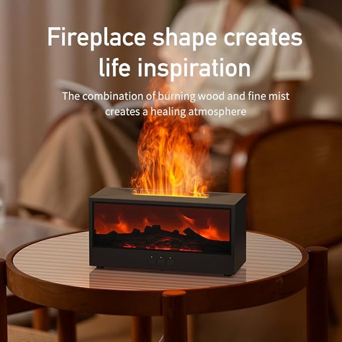 Humidifiers for Bedroom, 150ML Fireplace Essential Oil Diffuser, Aromatherapy Diffuser with Remote Control & 7-Color Mood Light, Cool Mist Air Humidifier for Bedroom, Office, Nursery, Plants- (Black)