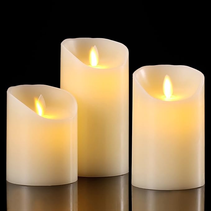 Flameless Candles Battery Operated Pillar Real Wax Electric LED Flickering Candle Sets with Remote Control Cycling 24 Hours Timer, 4" 5" 6" Pack of 3 (Ivory)