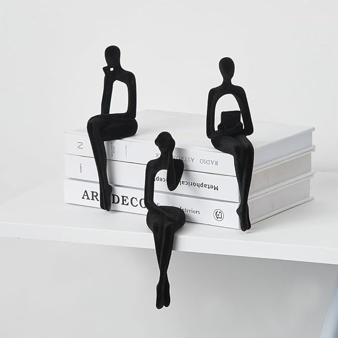 XINXUAN Statue Home Decor - Modern Bookshelf & Desk Decor - 3 Piece Set (Flocking - Black)