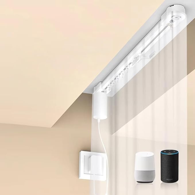 Matter over WiFi Hidden Smart Curtain Motor Track Kit, Silent Electric Curtain Rods 1.8N.m, Automatic Curtain Opener Compatible with HomeKit/Alexa/Google/SmartThings (3 meters (118.1 inches))