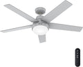 Hunter 52 inch Indoor Ceiling Fan with LED Light and Remote Control - Modern Smart Ceiling Fan, Standard Mount, 5 Blades, For Bedroom, Living Room, or Kitchen, Quiet - Aerodyne 52614, Dove Grey