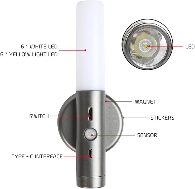 LED Battery Operated Wall Light with Motion Sensor Indoor Dimmable Wall Lampe Magnetic Lamp USB Rechargeable Wall Socnce Lighting Stick-On Night Lights for Entrance Hallway Staise (Grey,2 Packs) (