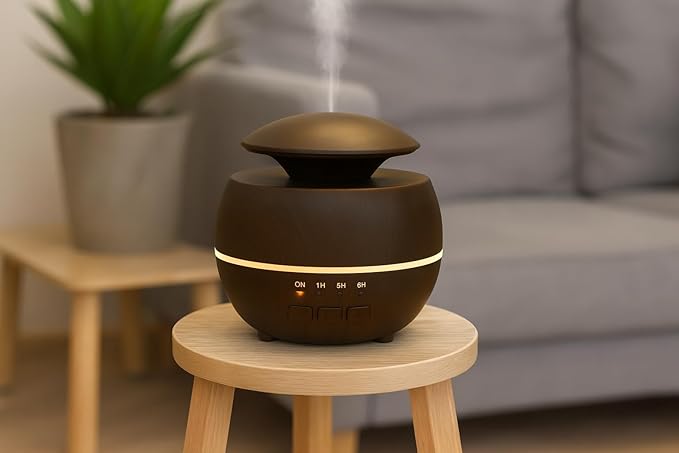 2-in-1 Air Humidifier & Aroma Diffuser Home Fragrance Room Decor Essential Oil Diffuser Humidifiers for Bedroom LED Light Color Changing Car Air Freshener (Dark Wood-1)