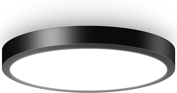 Black LED Flush Mount Ceiling Light Fixture, 100W Equivalent Dimmable Modern Recessed Ceiling Lamp 5000K Daylight White 15W 1200Lm 7 Inch Thin Flat Ceiling Light for Closet Kitchen Hallway, 1-Pack