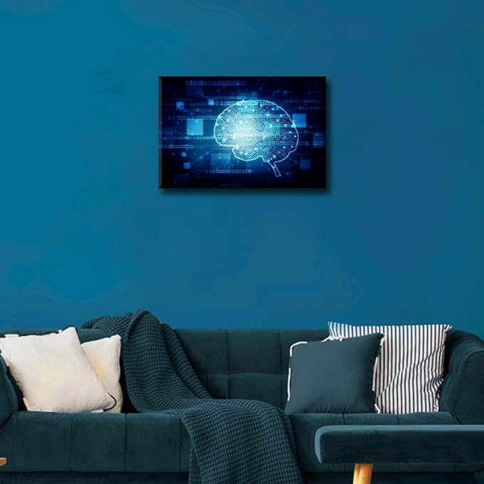 AI Artificial Intelligence Concept Wall Art Painting CPU Concept Bedroom Living Room Wall Decor Framed Modern Pictures AI Brain Canvas Prints Artwork for Bathroom Office, 18x12in
