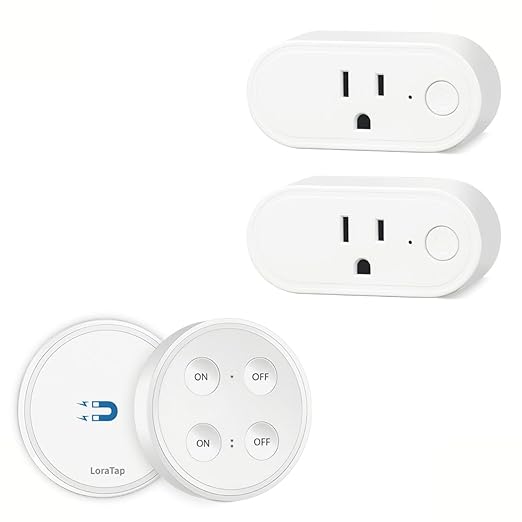 LoraTap Wireless Outlet (2 Pack) - Ergonomic Round Remote (Comfort Grip!) + Magnetic Wall Base - Stick & Grab, No Wall Damage - 15A/1875W 100ft Range - Control for Hard-to-Reach Sockets