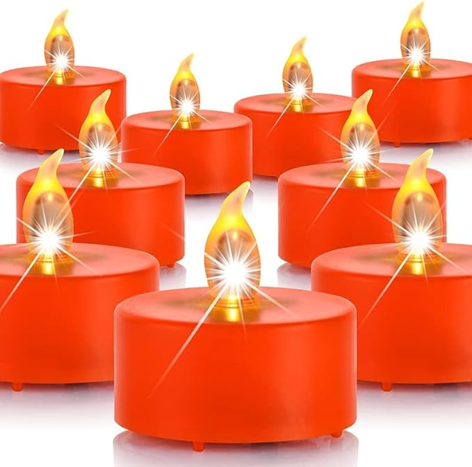 Battery Operated Tea Lights Candles - 12 Pack LED Tea Candles Lamp Realistic and Bright Flickering Holiday Gift Operated Flameless LED Votive Light for Seasonal & Festival Celebration (Orange)