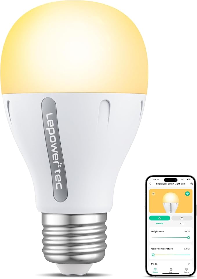 LEPOWER-TEC Smart Light Bulbs, Soft White Light Bulb, Compatible with Alexa/Google Assistant Only, Dimmable 900 Lumens LED Light Bulb, 8.5W (60W Equivalent), A19, WiFi 2.4Ghz, No Hub Required, 1 Pack