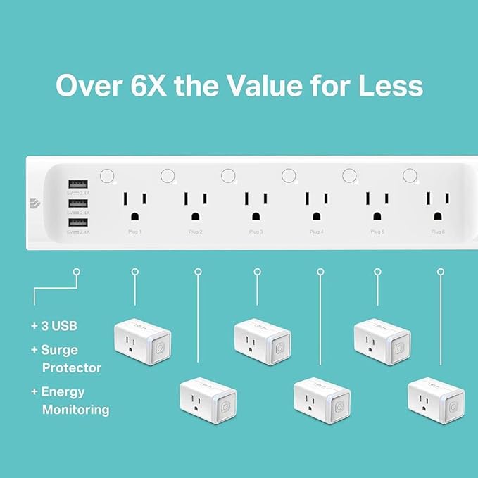 Kasa Smart Plug Power Strip HS300, Surge Protector with 6 Individually Controlled Smart Outlets and 3 USB Ports, Works with Alexa & Google Home, No Hub Required