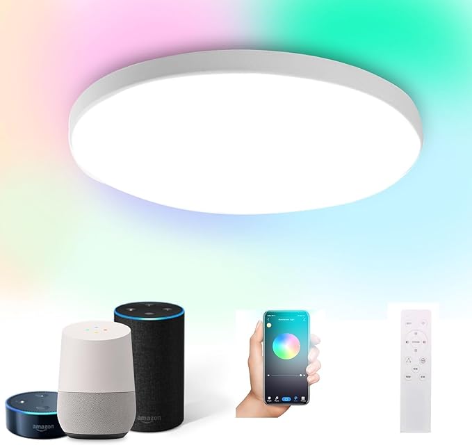 HomeKit Smart LED Ceiling Lights RGBCW Color Changing Ceiling Light Work with Apple HomeKit, Alexa Google Home Flush Mount Ceiling Lamp 24W Dimmable for Living Room, Bedroom, Home Use