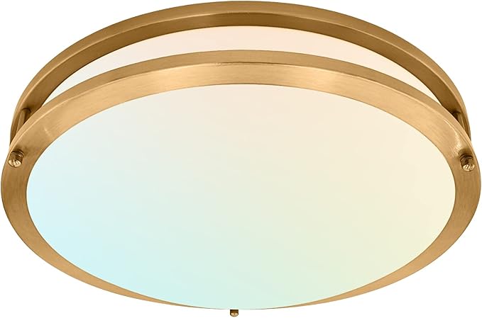 LUXRITE 16 Inch LED Flush Mount Ceiling Light, 5 Color Selectable 2700K | 3000K | 3500K | 4000K | 5000K, Dimmable Ceiling Light Fixture, 24W, 1920 Lumens, Energy Star, ETL Listed, Brushed Brass