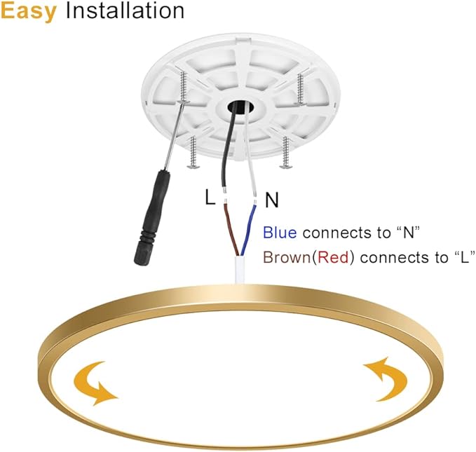 15.7Inch Gold Flush Mount Ceiling Light Fixture , 32W(320W Equivalent), 3800LM, 6000K Cool White, IP40, Flat Modern Round LED Ceiling Lights for Bedrooms, Living Rooms, Bathrooms, Stairwells, etc.