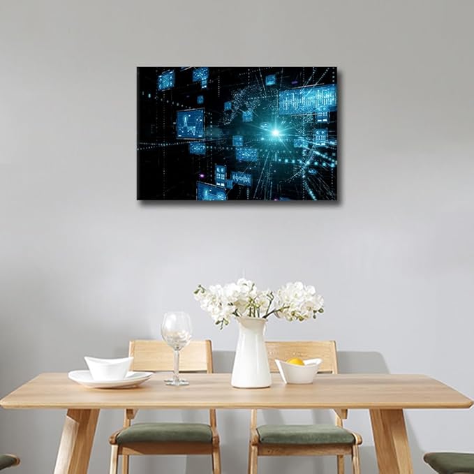 TUMOVO Computer Chip Pictures for Living Room Programming Wall Art Prints on Canvas CPU Concept Painting Modern Artwork AI Wall Decor for Bedroom Office Bathroom Decor Ready to Hang, 24x16in