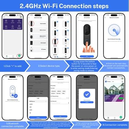 Doorbell Camera M52, Security Camera Outdoor/Indoor, 1080 HD with Night Vision, 4 Infrared Lights, 120° Wide View, Motion Detection Notification, Works with Smartphone, Wireless, Online Support