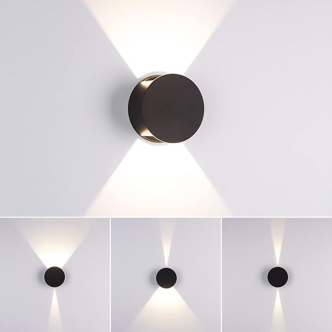 Tubicen Wall Sconce Black Round Wall Lights Beam-Adjustable LED Dimmable Movie Theater Bedroom Sconce Lighting Up Down Hardwired Indoor Small Wall Lights for Living Room Hallway Stairway 6W 3000K