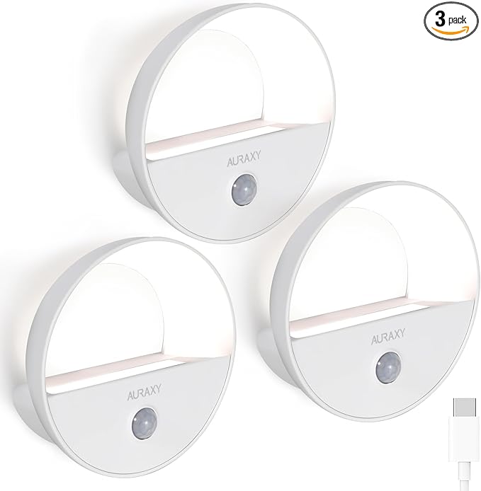 Rechargeable Motion Sensor Night Light, Battery Night Lights LED Cool White Magnetic Stick-on Motion Sensored Hallway Light, with Dusk to Dawn Sensor for Stair, Wall, Bedroom, Bathroom(3 Pack)