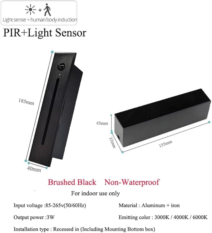 Modern Stairway Lights 10Pcs Led Lighting for Stair Railing Embedded 3W Ac85 265V Non Waterproof Ideal for Stair/Decks/S/Hallway/Movie Theater Corridor 4000K,Brushed Black-3000K