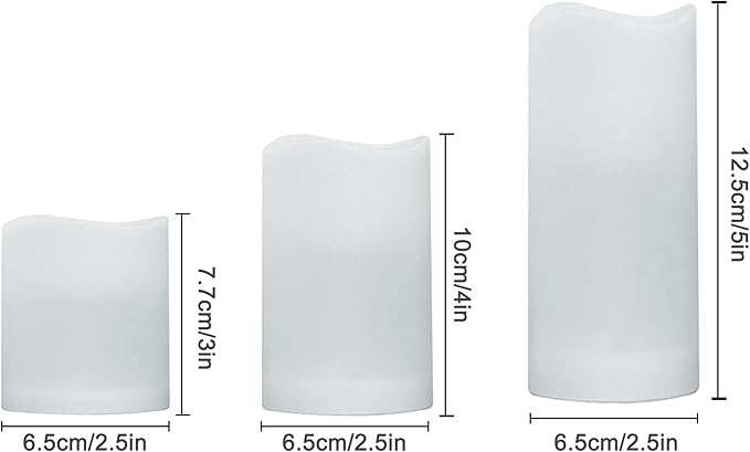 Remote Control Rechargeable Flameless LED Pillar Candle Light, Outdoor/Indoor Flicker Plastic Candle, 3 Pack with Remote Control