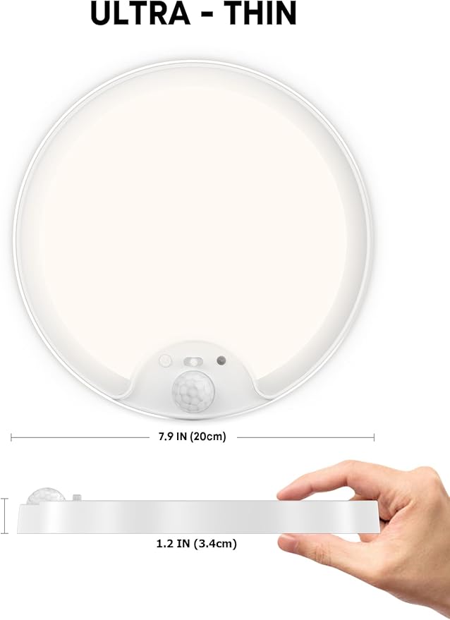Motion Sensor Flush Mount Ceiling Light 2 Pack, 8000mAh 500LM Battery Operated Wireless LED Fixture with Remote Control & Stepless Dimming for Closet Shower Stairs Shed Hallway